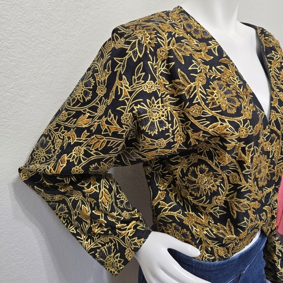 Vntg Passports Gold /Black Beaded Open Evening Jacket L - Picture 10 of 15